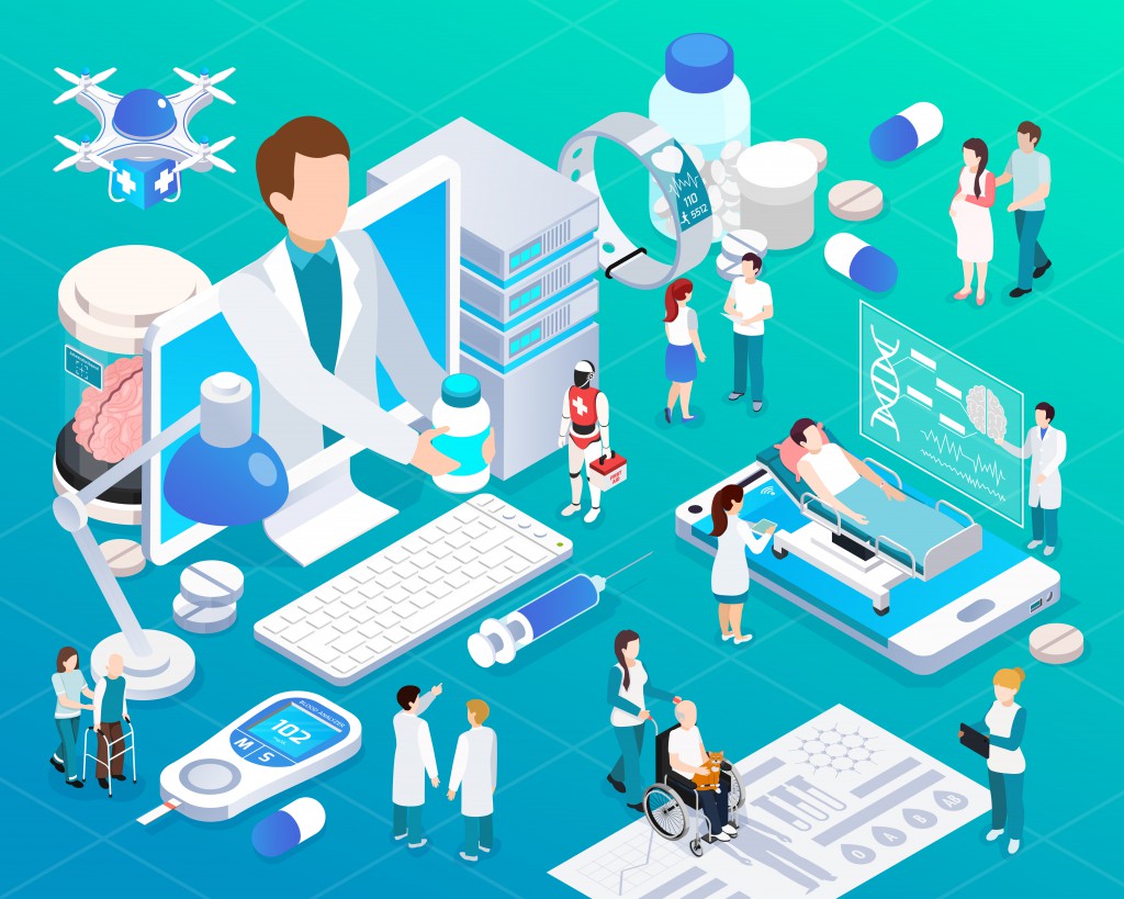 Telemedicine Glow Isometric Composition